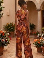 Roman Brown Print Pleated Jumpsuit - Image 2 of 5
