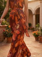 Roman Brown Print Pleated Jumpsuit - Image 5 of 5