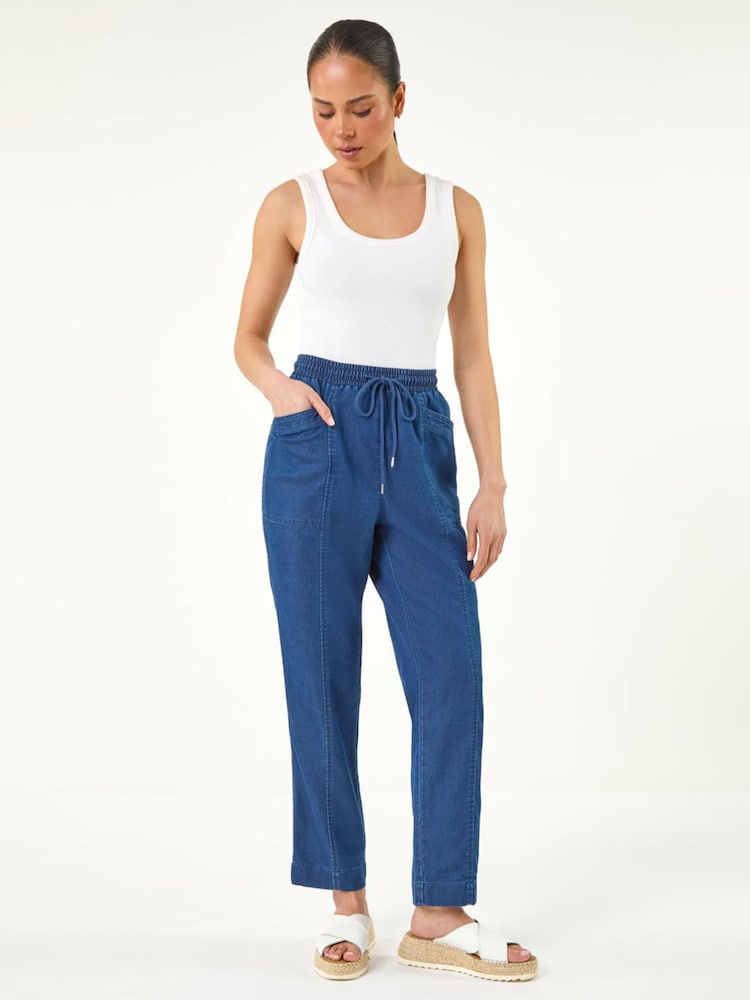 Roman Blue Petite Stretch Denim Trousers - Image 1 of 5 Roman Blue Petite Stretch Denim Trousers - Image 1 of 5