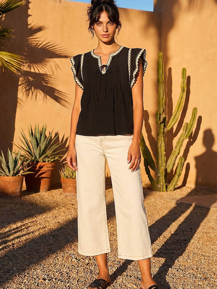 Roman Black Notch Neck Frill Blouse - Image 2 of 4