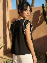 Roman Black Notch Neck Frill Blouse - Image 3 of 4
