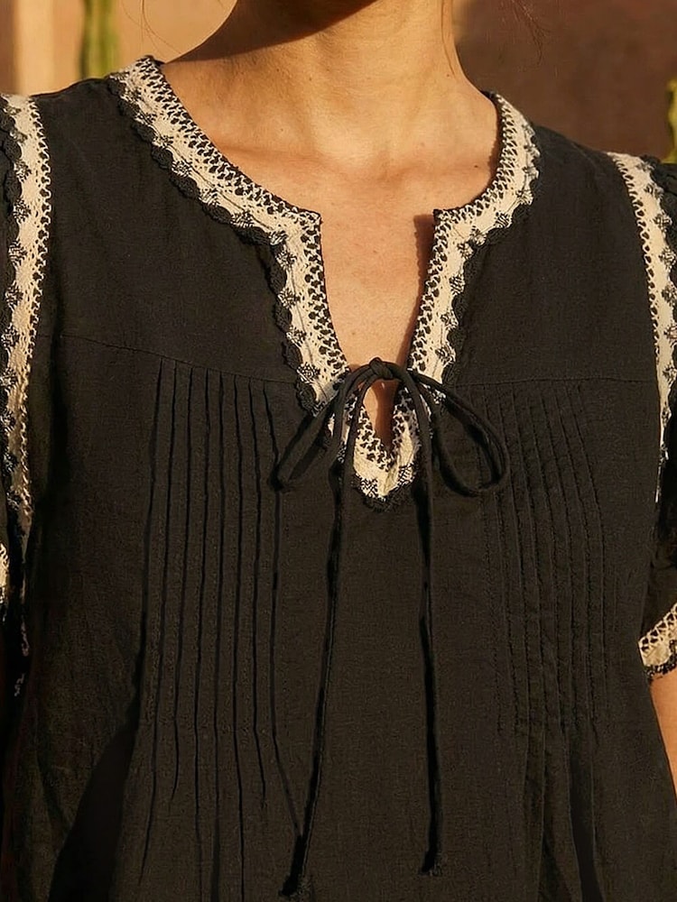 Roman Black Notch Neck Frill Blouse - Image 4 of 4