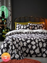 Bedlam Black Spooky Ghosts Plush Teddy Fleece Duvet Cover Set - Image 2 of 4
