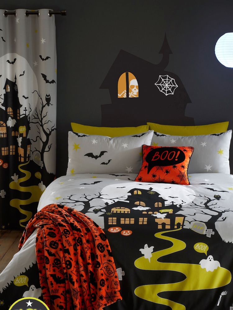Bedlam Grey Haunted House Glow in the Dark Duvet Cover Set - Image 1 of 5