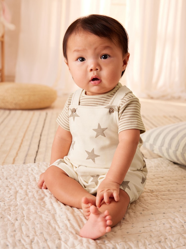 Neutral Star Baby Jersey 100% Cotton Dungarees and Bodysuit Set (0mths-2yrs) - Image 1 of 11