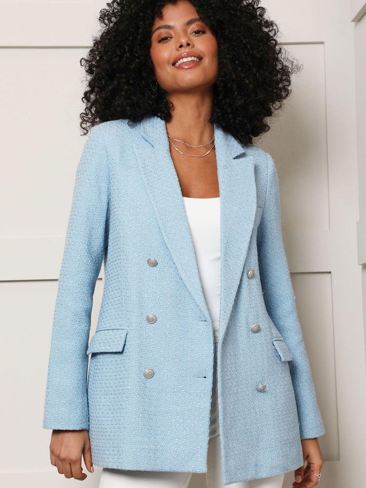 Threadbare Blue Double Breasted Boucle Blazer - Image 1 of 5