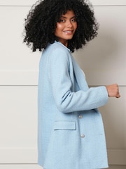 Threadbare Blue Double Breasted Boucle Blazer - Image 2 of 5