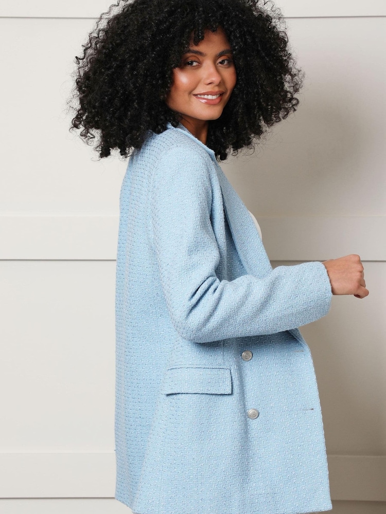 Threadbare Blue Double Breasted Boucle Blazer - Image 2 of 5