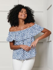 Threadbare Blue Off The Shoulder Bardot Top - Image 3 of 4