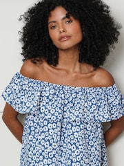 Threadbare Blue Off The Shoulder Bardot Top - Image 4 of 4