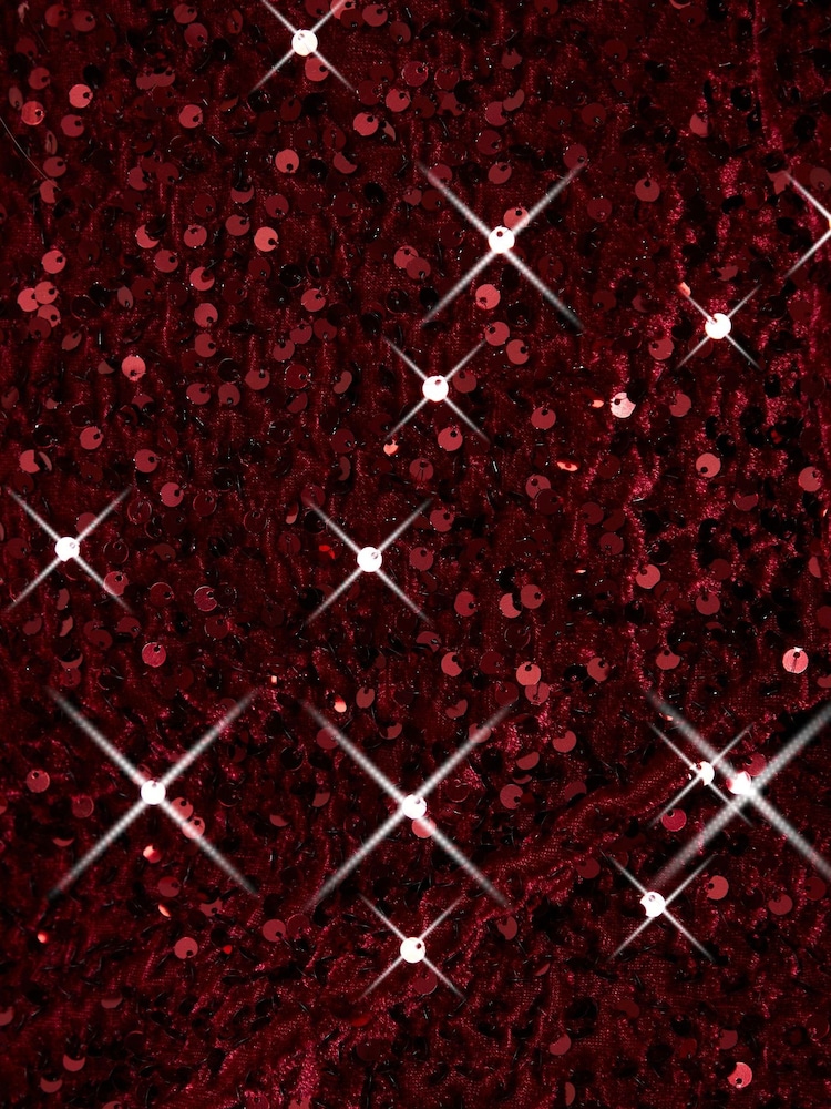 Threadbare Red Sequin Velour Drop Shoulder Top - Image 6 of 6