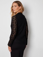Threadbare Black Fitted Lace Button Down Blouse - Image 3 of 5