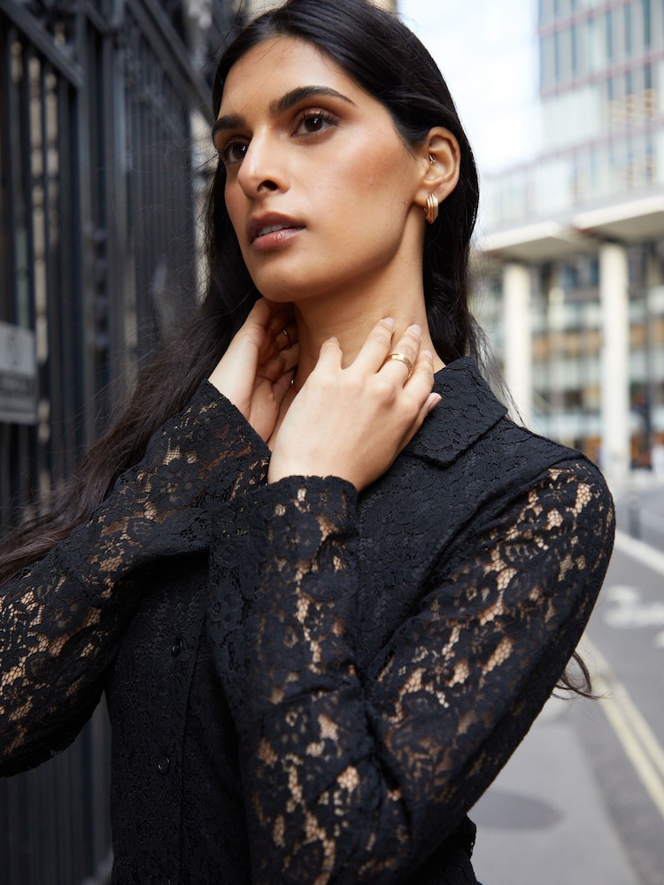 Threadbare Black Fitted Lace Button Down Blouse - Image 5 of 5 Threadbare Black Fitted Lace Button Down Blouse - Image 5 of 5