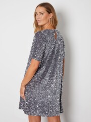 Threadbare Silver Sequin Velour Mini Party Dress - Image 3 of 6