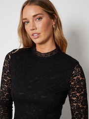 Threadbare Black Lace High Neck Scalloped Mini Dress - Image 5 of 5
