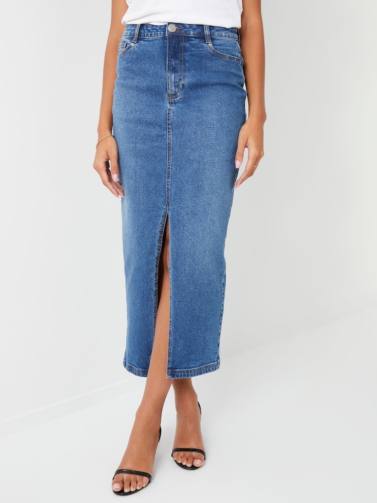 Threadbare Blue Denim Maxi Skirt - Image 1 of 4