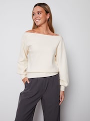 Blanco - Suéter de punto con cuello sesgado de Threadbare - Imagen 1 de 4