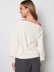 Blanco - Suéter de punto con cuello sesgado de Threadbare - Imagen 2 de 4