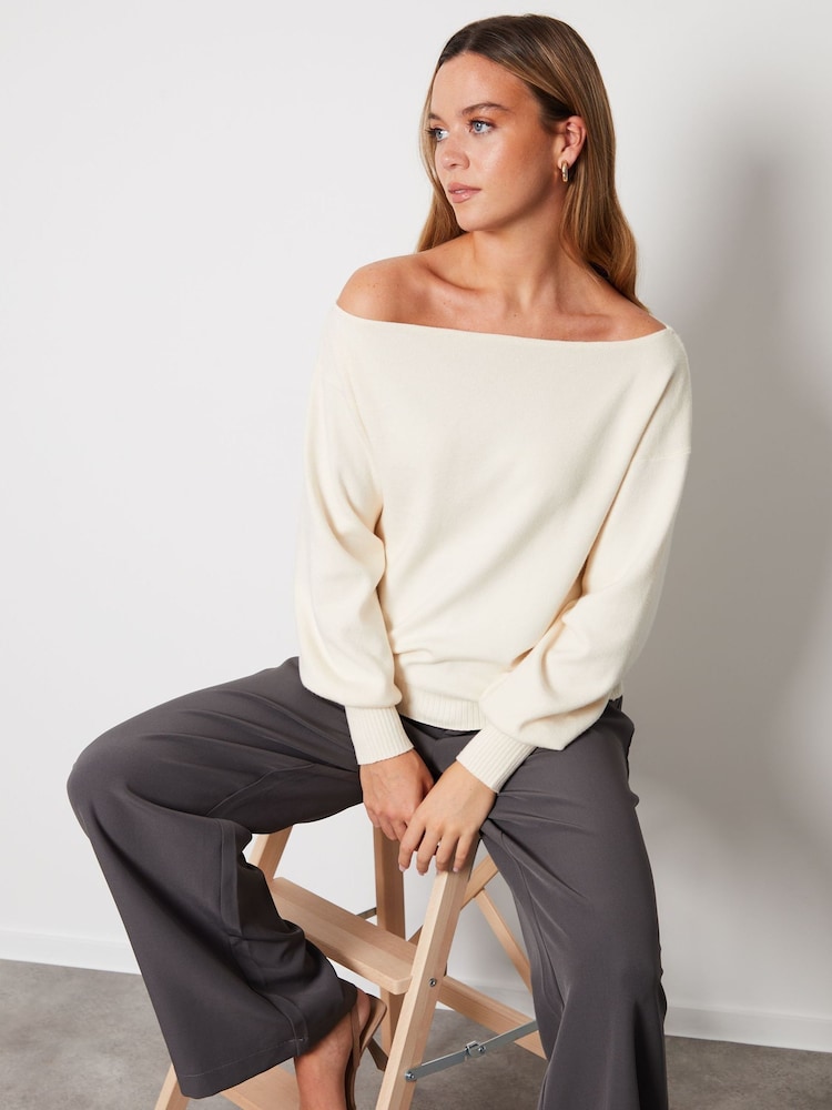 Threadbare White Slash Neck Knitted Jumper - Image 3 of 4