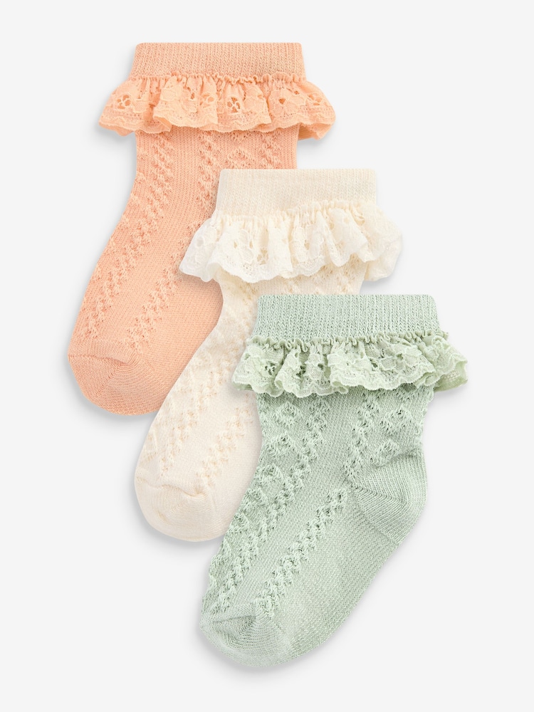 Grün/Orange - Baby Socken mit Spitzenbesatz im 3er-Pack (0 Monate bis 2 Jahre) - Bild 1 von 4