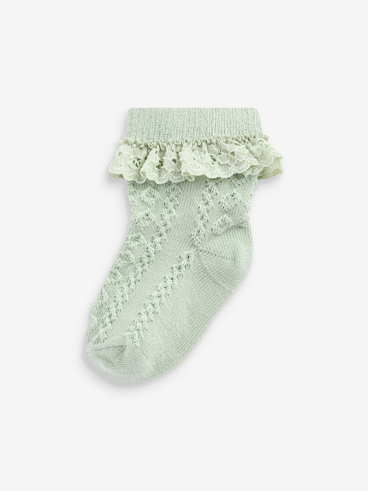 Grün/Orange - Baby Socken mit Spitzenbesatz im 3er-Pack (0 Monate bis 2 Jahre) - Bild 2 von 4