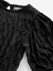 أسود - تيشرت بملمس بارز بأكمام منفوخة (3-16سنة) - صورة 3 من 3