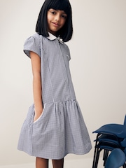 Navy Blue Cotton Rich School Gingham Zip Dress (3-14yrs) - Image 1 of 7