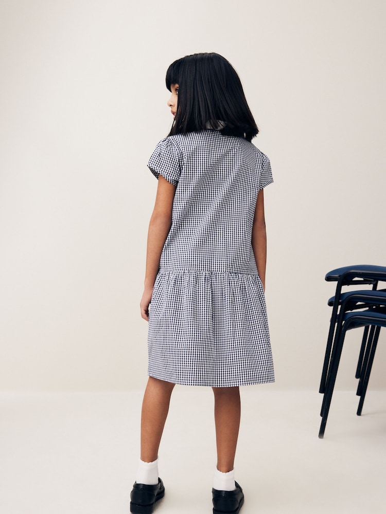 Navy Blue Cotton Rich School Gingham Zip Dress (3-14yrs) - Image 2 of 7