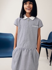 Navy Blue Cotton Rich School Gingham Zip Dress (3-14yrs) - Image 4 of 7