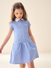Azul medio - Vestido escolar de cuadros con cremallera en la parte delantera con alto contenido de algodón (3-14 años) - Imagen 1 de 10