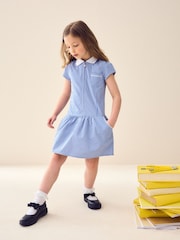 Azul medio - Vestido escolar de cuadros con cremallera en la parte delantera con alto contenido de algodón (3-14 años) - Imagen 2 de 10