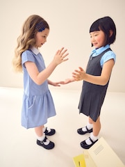Azul medio - Vestido escolar de cuadros con cremallera en la parte delantera con alto contenido de algodón (3-14 años) - Imagen 4 de 10