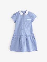Azul medio - Vestido escolar de cuadros con cremallera en la parte delantera con alto contenido de algodón (3-14 años) - Imagen 8 de 10