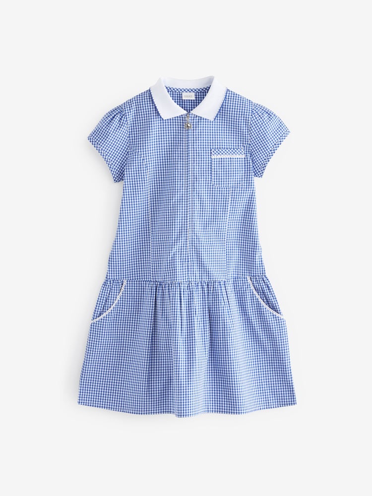 blue gingham peter pan collar dress Bamboo Peter Pan Collar Dress in Gingham Breeze by Kyte Baby main image 0