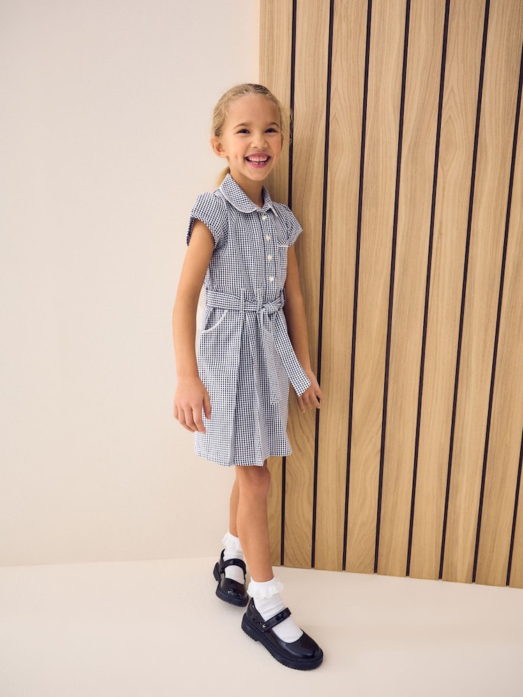 Navy Blue Gingham Rich Belted School Dress With Scrunchie (3-14yrs) - Image 1 of 7