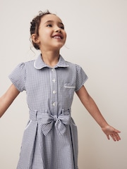 Navy Blue Gingham Rich Belted School Dress With Scrunchie (3-14yrs) - Image 3 of 7