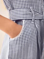 Navy Blue Gingham Rich Belted School Dress With Scrunchie (3-14yrs) - Image 5 of 7