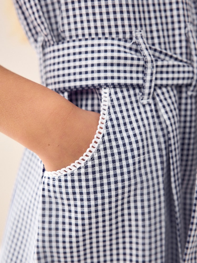 blue gingham dress outfit Blue Gingham Print Backless Dress – Gabi Swimwear main image 0