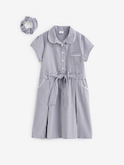Navy Blue Gingham Rich Belted School Dress With Scrunchie (3-14yrs) - Image 6 of 7