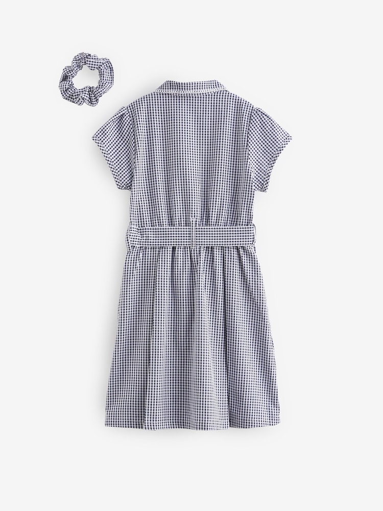 Navy Blue Gingham Rich Belted School Dress With Scrunchie (3-14yrs) - Image 7 of 7