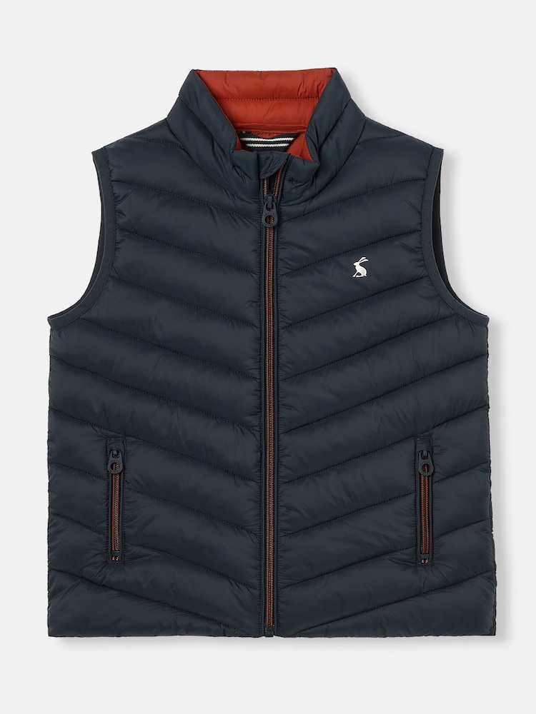 Joules Boys' Crofton Navy Blue Packable Padded Gilet - Image 1 of 6 Joules Boys' Crofton Navy Blue Packable Padded Gilet - Image 1 of 6