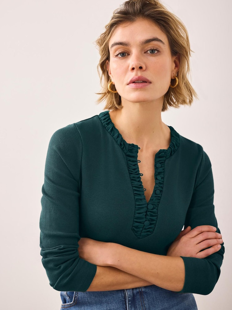 Mint Velvet Green Long Sleeve Top - Image 1 of 1 Mint Velvet Green Long Sleeve Top - Image 1 of 1