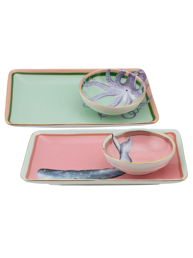Yvonne Ellen Set of 2 Sushi Plates, Dip Bowls & Chopsticks - Image 2 of 4