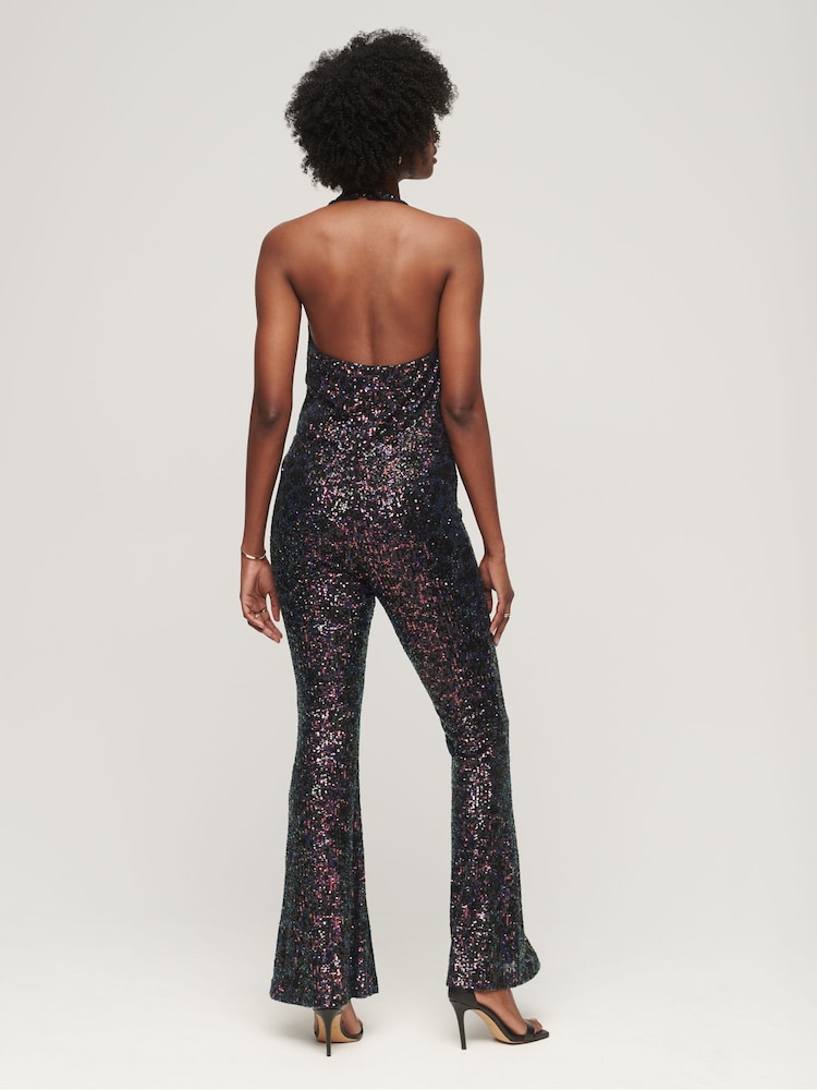 Superdry Silver Sequin Halter Jumpsuit - Image 2 of 6 Superdry Silver Sequin Halter Jumpsuit - Image 2 of 6