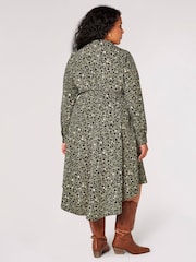 Apricot Green Animal Print Hanky Hem Midi Dress - Image 2 of 4