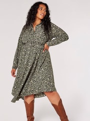 Apricot Green Animal Print Hanky Hem Midi Dress - Image 3 of 4