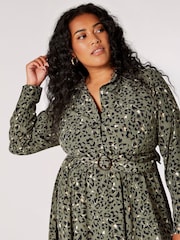 Apricot Green Animal Print Hanky Hem Midi Dress - Image 4 of 4