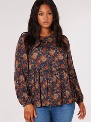 Apricot Blue Sarasa Ruffle Billow Sleeve Top - Image 1 of 4