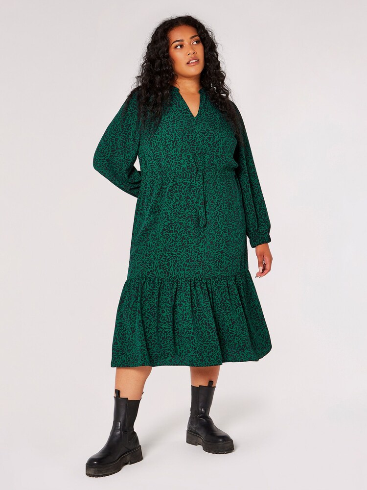 Apricot Green Mono Animal Drwstring Midaxi Dress - Image 1 of 4