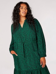 Apricot Green Mono Animal Drwstring Midaxi Dress - Image 3 of 4